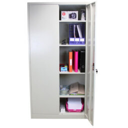 MonsterShop Powder Coated Steel Light Grey Office 2 Doors Filing Cabinet Flatpack Document File Lockable Storage 180Cm - thumbnail 4