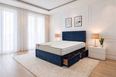 "Knight Sleep Emily Sky Plush 3Ft Bed Set With Mattress, 2 Drawers Same Side & 24""headboard - Single" - image 1