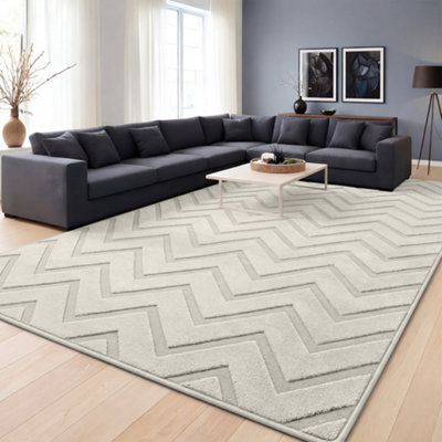Moonlight Bedding Cream Chevron Rug 200X290Cm, Washable Non-Slip Soft High Low Pile Living Room Carpet - image 1