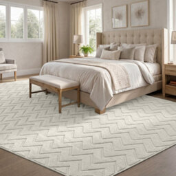 Moonlight Bedding Cream Chevron Rug 200X290Cm, Washable Non-Slip Soft High Low Pile Living Room Carpet - thumbnail 6
