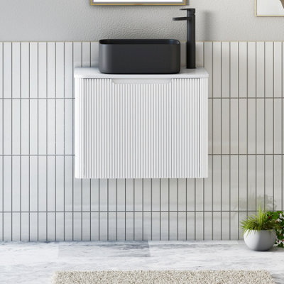 Royal Bathrooms Avenza 600mm Matte White Wall Hung Bathroom Countertop Vanity Unit 1 Drawer With Art Square Basin - image 1