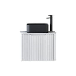 Royal Bathrooms Avenza 600mm Matte White Wall Hung Bathroom Countertop Vanity Unit 1 Drawer With Art Square Basin - thumbnail 6