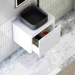 Royal Bathrooms Avenza 600mm Matte White Wall Hung Bathroom Countertop Vanity Unit 1 Drawer With Art Square Basin - thumbnail 5