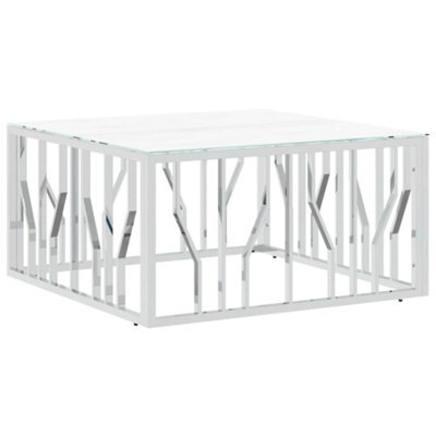 Berkfield Modern Coffee Table Silver 80X80X40 Cm Stainless Steel And Glass - image 1