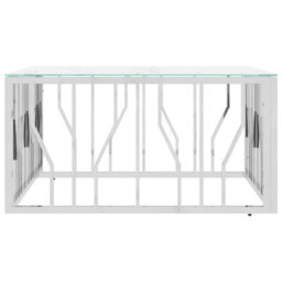 Berkfield Modern Coffee Table Silver 80X80X40 Cm Stainless Steel And Glass - thumbnail 4
