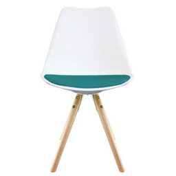 Fusion Living Soho White & Teal Plastic Dining Chair With Pyramid Light Wood Legs - thumbnail 6