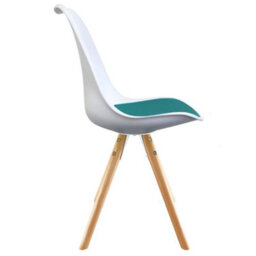 Fusion Living Soho White & Teal Plastic Dining Chair With Pyramid Light Wood Legs - thumbnail 5