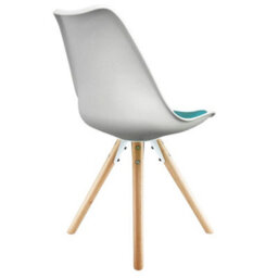 Fusion Living Soho White & Teal Plastic Dining Chair With Pyramid Light Wood Legs - thumbnail 4