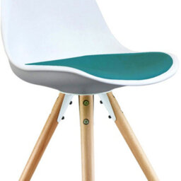 Fusion Living Soho White & Teal Plastic Dining Chair With Pyramid Light Wood Legs - thumbnail 3