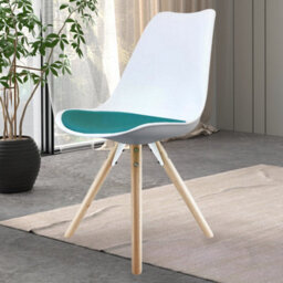 Fusion Living Soho White & Teal Plastic Dining Chair With Pyramid Light Wood Legs - thumbnail 2