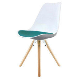 Fusion Living Soho White & Teal Plastic Dining Chair With Pyramid Light Wood Legs - thumbnail 1