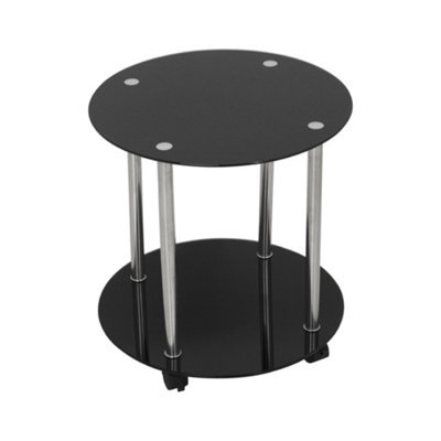 Avf 45Cm X 45Cm 2-Tier Round Table With Locking Wheels (Black Glass & Chrome) - image 1
