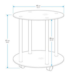Avf 45Cm X 45Cm 2-Tier Round Table With Locking Wheels (Black Glass & Chrome) - thumbnail 5