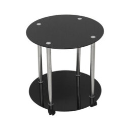 Avf 45Cm X 45Cm 2-Tier Round Table With Locking Wheels (Black Glass & Chrome)