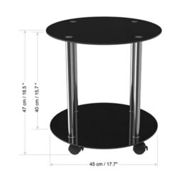 Avf 45Cm X 45Cm 2-Tier Round Table With Locking Wheels (Black Glass & Chrome) - thumbnail 6