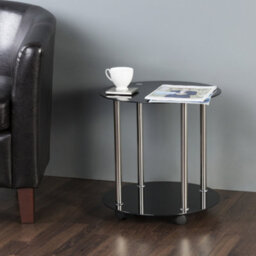 Avf 45Cm X 45Cm 2-Tier Round Table With Locking Wheels (Black Glass & Chrome) - thumbnail 2