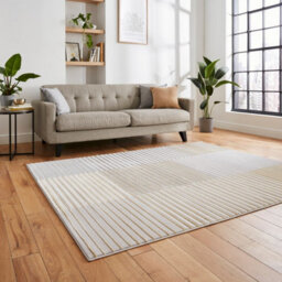 Grey Gold Striped Modern Easy To Clean Dining Room Rug-120Cm X 170Cm - thumbnail 2