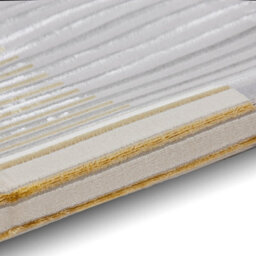 Grey Gold Striped Modern Easy To Clean Dining Room Rug-120Cm X 170Cm - thumbnail 7