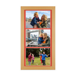 AK Frames 16X8 Country Pine Modern Multi Photo Frame With Poppy Red Mount - Holds 3 Apertures (3X) 7X5 Photos