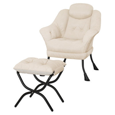 Modern Soft Lounge Chair Set, Ottoman, Upholstered Sofa With Armrests, Side Pocket, Living Room Seating, White - image 1