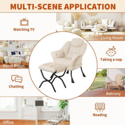Modern Soft Lounge Chair Set, Ottoman, Upholstered Sofa With Armrests, Side Pocket, Living Room Seating, White - thumbnail 2