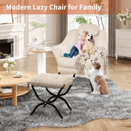 Modern Soft Lounge Chair Set, Ottoman, Upholstered Sofa With Armrests, Side Pocket, Living Room Seating, White - thumbnail 3