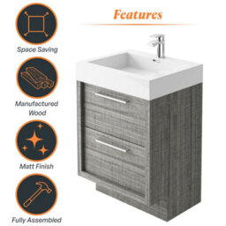 Plum&clay Walter Grey Wood Floor Standing Bathroom Vanity Unit With Polymarble Resin Basin (W)600mm - thumbnail 6