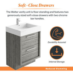 Plum&clay Walter Grey Wood Floor Standing Bathroom Vanity Unit With Polymarble Resin Basin (W)600mm - thumbnail 4