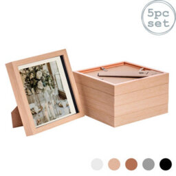 "Nicola Spring 8 X 8"" Photo Frames - Light Wood/ivory Mount - 3D Picture Frame Box Portrait Display Case (22.5 X 22.5Cm) Set Of 5" - thumbnail 1