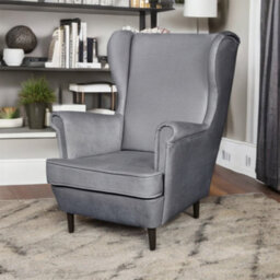 Heze Furniture Leo Velour Armchair Elegant Accent Upholstered Loungechair - Grey - thumbnail 3