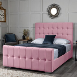 UKBEDFURNITURE Orlando Pink Plush Valvet Upholstered Bed Frame Only- Blackboard - 48 Inch Headboard - thumbnail 1