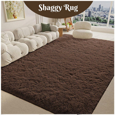 Ameha Brown Non Slip Shaggy Rug Extra Large Area Bedroom 200X290 Cm Carpet Super Soft Living Room Rugs - image 1