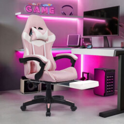 Neo Pink Massage Leather Recliner Computer Gaming Office Chair With Footrest