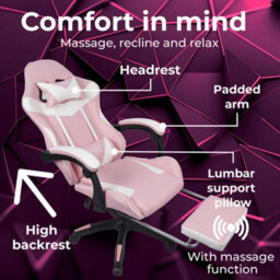 Neo Pink Massage Leather Recliner Computer Gaming Office Chair With Footrest - thumbnail 4