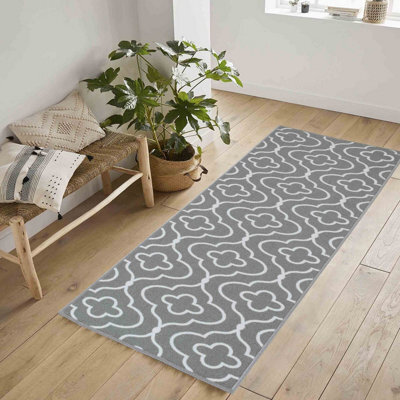 Machine Washable Quatrefoil Design Anti Slip Doormats Grey 67X220 Cm - image 1