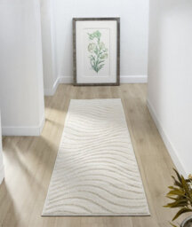 Aya Living Room Area Rugs - Embossed Waves Design Cream 60Cm X 220Cm - thumbnail 1