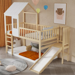 Btm Kids High Sleeper Bed 3Ft Single Wooden Bed Frame With Slide Roof And Windows Storage Space White 90X190Cm - thumbnail 8