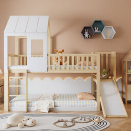 Btm Kids High Sleeper Bed 3Ft Single Wooden Bed Frame With Slide Roof And Windows Storage Space White 90X190Cm - thumbnail 2