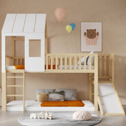 Btm Kids High Sleeper Bed 3Ft Single Wooden Bed Frame With Slide Roof And Windows Storage Space White 90X190Cm - thumbnail 6
