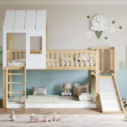 Btm Kids High Sleeper Bed 3Ft Single Wooden Bed Frame With Slide Roof And Windows Storage Space White 90X190Cm - thumbnail 4
