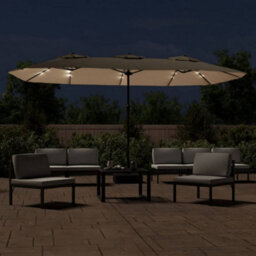 Berkfield Double-Head Garden Parasol With Leds Taupe 449X245 Cm - thumbnail 3