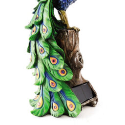 Solar Peacock Ornament - Weatherproof Polyresin Outdoor Garden Decoration With Red Led Lights - H48Cm X W21Cm X D18Cm - thumbnail 9