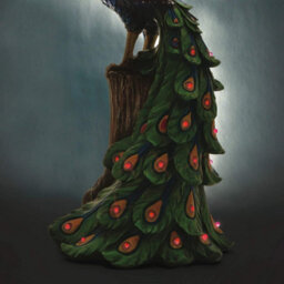 Solar Peacock Ornament - Weatherproof Polyresin Outdoor Garden Decoration With Red Led Lights - H48Cm X W21Cm X D18Cm - thumbnail 8
