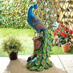 Solar Peacock Ornament - Weatherproof Polyresin Outdoor Garden Decoration With Red Led Lights - H48Cm X W21Cm X D18Cm - thumbnail 2