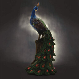 Solar Peacock Ornament - Weatherproof Polyresin Outdoor Garden Decoration With Red Led Lights - H48Cm X W21Cm X D18Cm - thumbnail 3