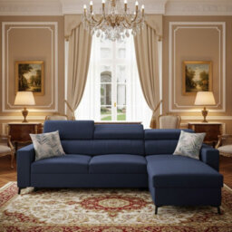 Baltico I Mini Modern Corner Sofa Bed Has Adjustable Profiled Headrests Storage Compact Fabric Lshape Settee Blue Right - thumbnail 1