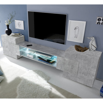 Furniture In Fashion Nevaeh Wooden Tv Stand With 2 Doors In Concrete Effect And Led Lights - image 1