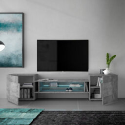 Furniture In Fashion Nevaeh Wooden Tv Stand With 2 Doors In Concrete Effect And Led Lights - thumbnail 3