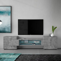 Furniture In Fashion Nevaeh Wooden Tv Stand With 2 Doors In Concrete Effect And Led Lights - thumbnail 2