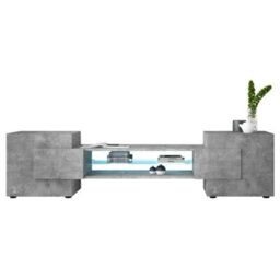 Furniture In Fashion Nevaeh Wooden Tv Stand With 2 Doors In Concrete Effect And Led Lights - thumbnail 4